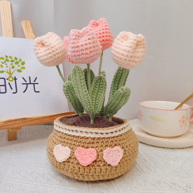 Knitting Tulip Daisy Potted Bouquet Material Package