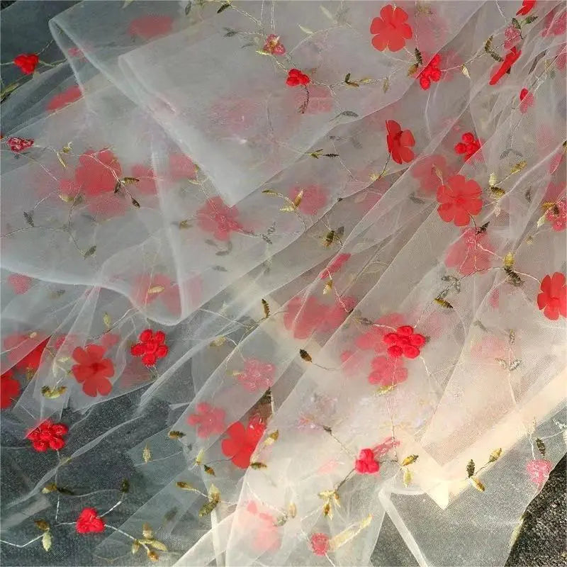 3D Flower Embroidery Mesh Lace Fabric for DIY Clothing