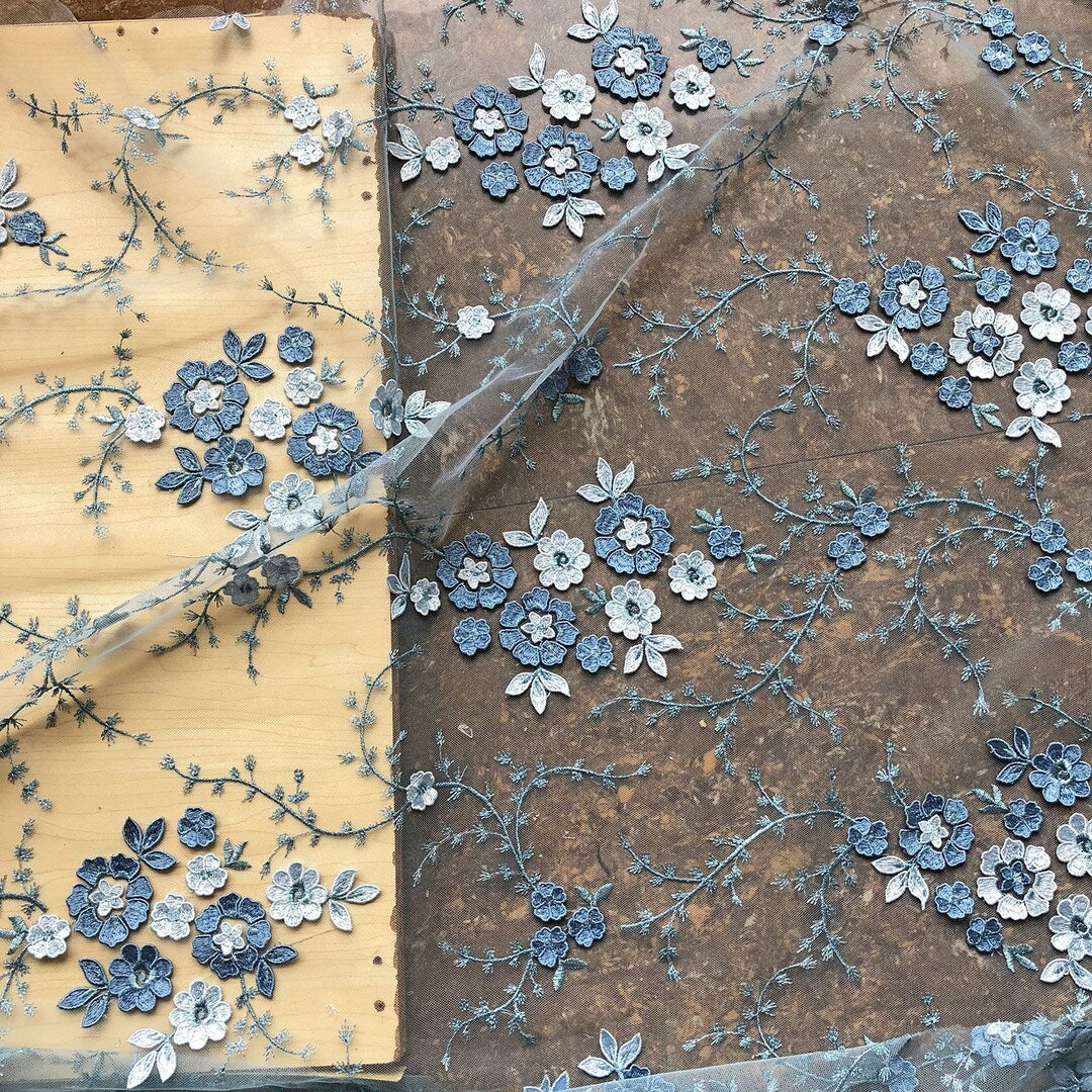 3D Flower Embroidery Mesh Lace Fabric for DIY Clothing