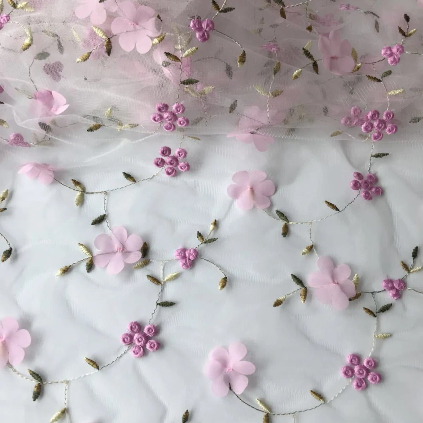 3D Flower Embroidery Mesh Lace Fabric for DIY Clothing