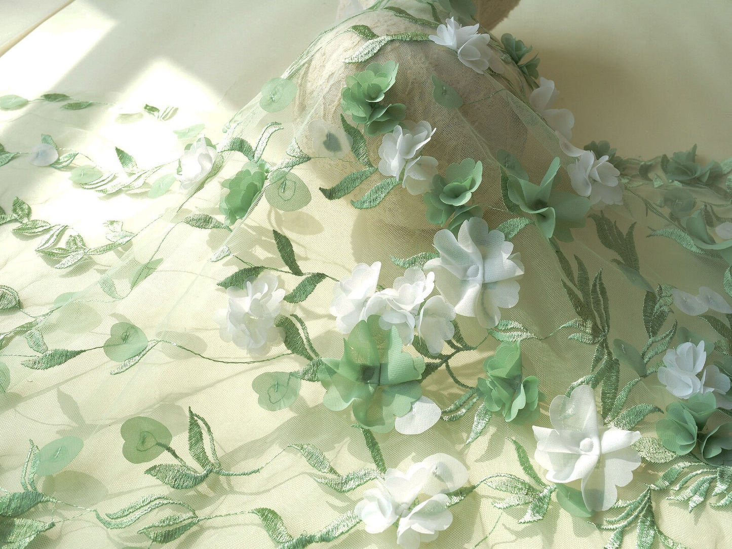 3D Flower Embroidery Mesh Lace Fabric for DIY Clothing