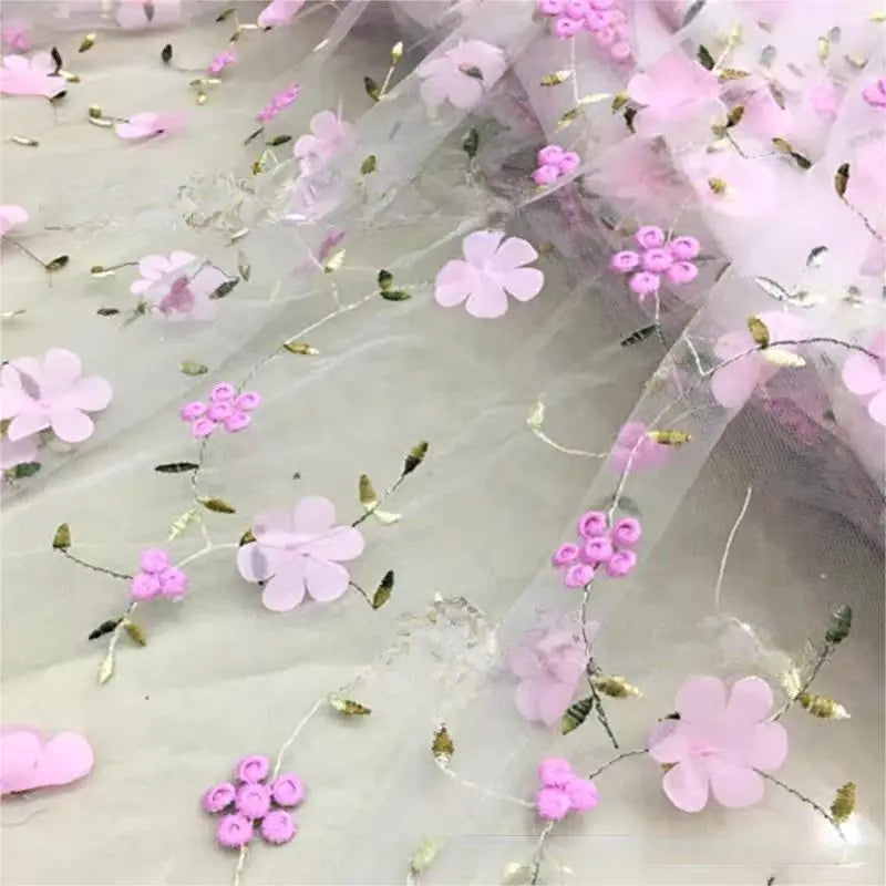 3D Flower Embroidery Mesh Lace Fabric for DIY Clothing
