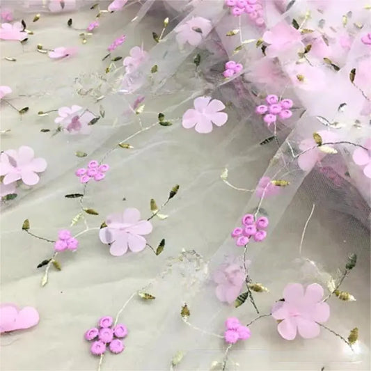 3D Flower Embroidery Mesh Lace Fabric for DIY Clothing